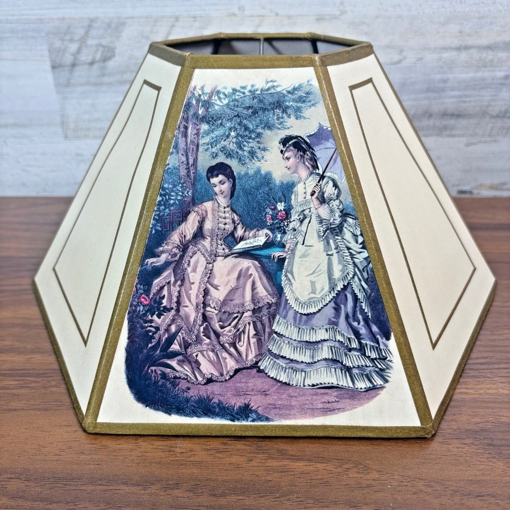 French Victorian Lamp Shade Mid Century Hexagonal Shape La Mode Illustrée